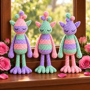 Crochet Alien Pattern PDF | 3 in 1 Amigurumi Alien Toy Tutorial | Long Legged Plushie | Candy Pastel Dream