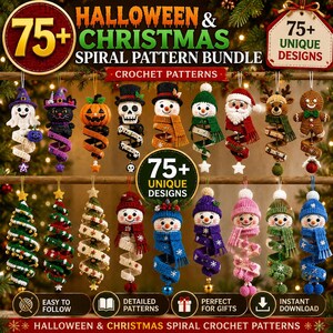 75+ Halloween Christmas Crochet Pattern Bundle, Spiral Ornament Wind Spinner PDF, Holiday Amigurumi Digital Download, Easy Pattern
