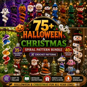 75+ Halloween Christmas Crochet Pattern Bundle, Spiral Ornament Wind Spinner PDF, Holiday Amigurumi Digital Download, Easy Pattern