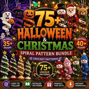 75+ Halloween Christmas Crochet Pattern Bundle, Spiral Ornament Wind Spinner PDF, Amigurumi Digital Download, Easy Pattern
