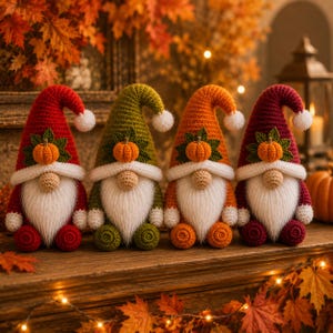 Pumpkin Gnome Crochet Pattern, 4 in 1 Fall Amigurumi Bundle, Autumn Decor Tutorial, Halloween Gift PDF