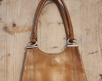 Vintage Cognac Leather Shoulder Bag | Sleek Minimalist Tote | 90s Inspired Everyday Purse