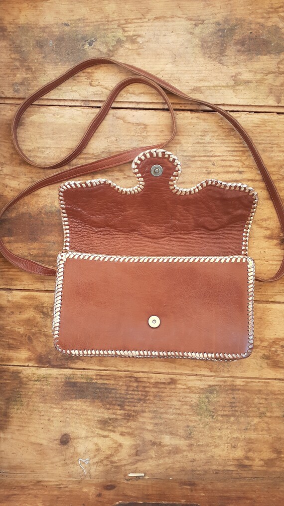 Vintage patch work brown leather shoulder bag - image 2