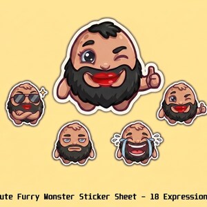 Cute Bearded Man Potato Sticker Sheet, 12 Kawaii Beard Cartoon Expressions Clipart, Printable Planner Stickers PNG PDF