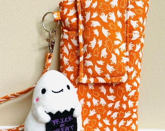 Ghosts Phone Wristlet, Fits iPhone 15, 14, Galaxy S24, S23, Smartphones up to 6.5" x 3.25", Key Ring, Pocket, Halloween Smartphone Wristlet,