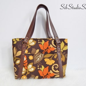 Bolsa de flores de otoño, 14 " W x 11" H x 4" D, muchos bolsillos, cierre de cremallera, asa cómoda de cuero sintético, bolsa de trabajo de flores de otoño, tote de otoño