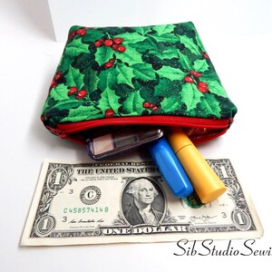 Holly Berry Makeup Bag, Wipeable Interior, 6.5 x 5 x 2 inches, Zipper Closure image 4