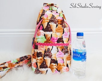 Ice Cream Cones Sling Bag: Padded Crossbody Bag, 14" x 9" x 3", Adjustable Strap, Lots of Pockets