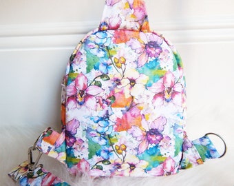 Flowers Mini Backpack, 8 x 6 x 2.5 ", Adjustable Strap, Inside Pocket, Watercolor Flowers Small Backpack, Sumer Flowers Mini Sling Bag,