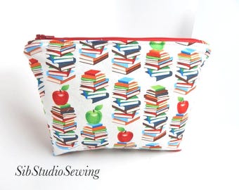 Schoolbook Cosmetic Bag: Teacher Student Makeup Pouch, 9 x 6 x 2 inches, Vinyl Lined, Zipper Closure, Padded