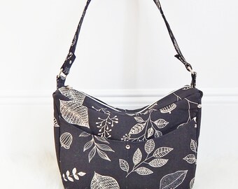 Leaves Shoulder Bag, 10.5 x 9 x 5 inches, Zipper Closure, Outside & Inside Pockets, Canvas Leaf Shoulder Bag, Summer Canvas Bag, Leaf Purse