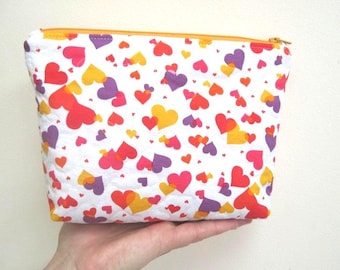 Colorful Hearts Cosmetic Bag, 9 x 6 x 2 inches, Interior Vinyl Lined, Zipper, Padded
