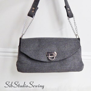 Gray Wool Shoulder Bag: Wool & Silver Chain Strap, Turn Lock Closure, 11 x 5 x 3 inches, Inside Pockets