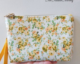 Yellow Roses Wristlet , 9 x 6.5 inches, Fits Large Phones up to 7 ", Faux Leather, Wristlet Strap, Inside Pockets, Roses Phone Wristlet