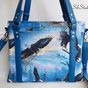 Eagles Crossbody Bag: Patriotic American Flag Purse, 14&quot; W x 10.5&quot; H x 5&quot; D, Lots of Pockets, Zipper Closure, Crossbody Strap