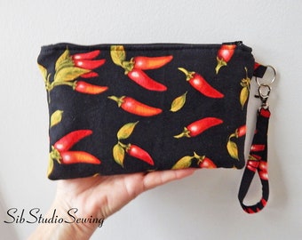 Peppers Smartphone Clutch, 9 x 5.5 inches, Fits iPhone 15 Pro, Large Smartphone up to 7" Length, Interior Pockets, Spicy Peppers Purse