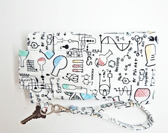 Large Science Wristlet, Fits X-long Smartphones up to 7" x 3.5", Key Ring, Pocket, STEM Phone Wristlet, Chemistry iPhone Plus Wristlet