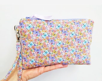 Calico Butterfly Clutch, Smartphone Clutch, 9 x 5.5 ", Fits iPhone 15 Pro, Large Phones up to 7" Length, Pockets, Spring Butterfly Clutch