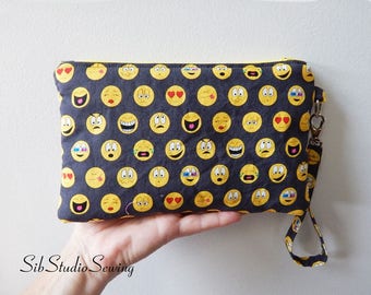 Emoji Smartphone Clutch, 9 x 5.5 inches,Fits iPhone 15 Pro, Plus size Smartphones up to 7 " Length, Interior Pockets, Emoticon Phone Purse