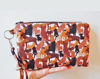 Dog Camo Clutch, 9 x 5.5 inches, Fits iPhone 15 Pro, Plus Size Large Phone up to 7" Length, Interior Pockets, Dogs Phone Bag, Dog Lover Gift