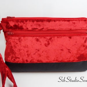 Cartera de terciopelo rojo: bolso de mano de terciopelo para teléfono, 9.5 x 6&quot;, compatible con iPhone 15 Pro y Galaxy S24 de hasta 7&quot;, cierre de cremallera, múltiples bolsillos.