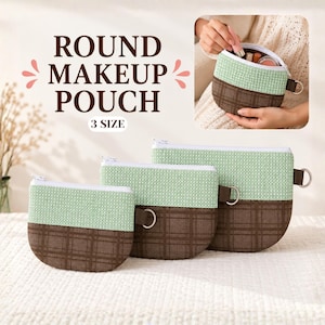 Patron de couture PDF pour pochette ronde à fermeture éclair, 3 tailles, trousse de maquillage, niveau débutant. Téléchargement numérique.