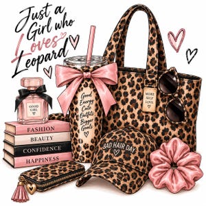 Leopardtryck PNG, Girly Fashion Clipart, Rosa Rosett Sublimeringsdesign, Trendig Digital Nedladdning