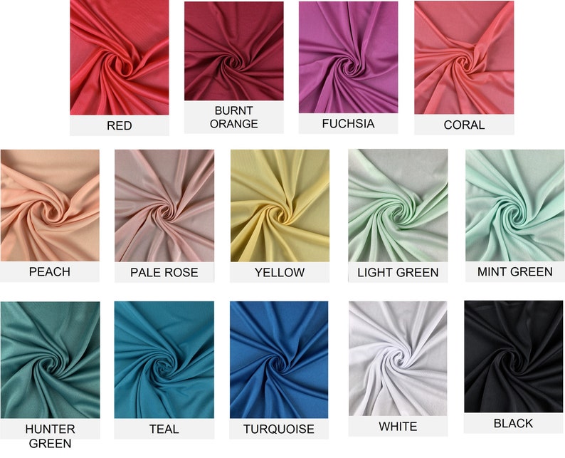 May include: A collection of 16 fabric swatches in various colors, including red, orange, yellow, green, blue, pink, and white. Each swatch is folded in a spiral shape.