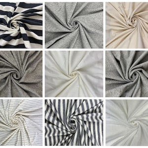 100% Organic Cotton Jersey Fabric | 58&quot; to 62&#39;&#39; Wide x Sold by Yard | Lightweight | Medium weight | Stretch | Solid | Striped | Soft
