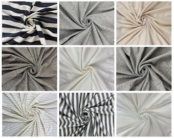 100% Organic Cotton Jersey Fabric | 58" to 62'' Wide x Sold by Yard | Lightweight | Medium weight | Stretch | Solid | Striped | Soft