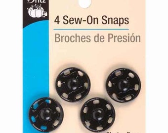 4 Sew-On Snaps Size 10 Black/Brass - Dritz