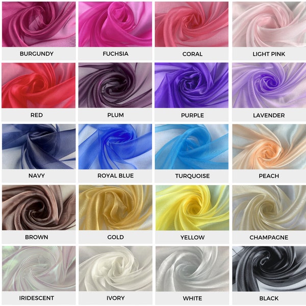 Assorted Colors Polyester Organza Fabric  | 58" Wide x Sold by Yard | Lightweight | Sheer | Bridal Apparel | Dresses | Costumes