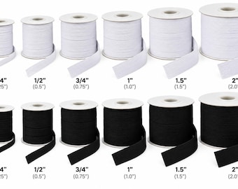 Black & White Sewing Elastic Band – by the Yard or Full Roll – 1/4", 1/2", 3/4", 1", 1.5" and 2" Wide