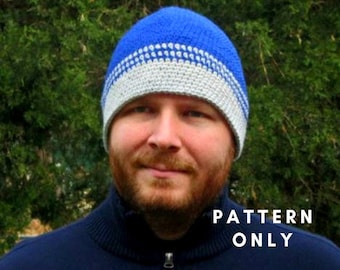 Men's Crochet Beanie Pattern, Striped Beanie Pattern, Hat Pattern, Digital Download