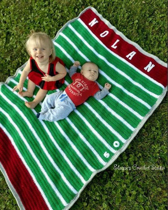 Football Field Blanket Crochet Football Field Blanket Crib Blanket Stroller Blanket Personalized Football Field Blanket Etsy