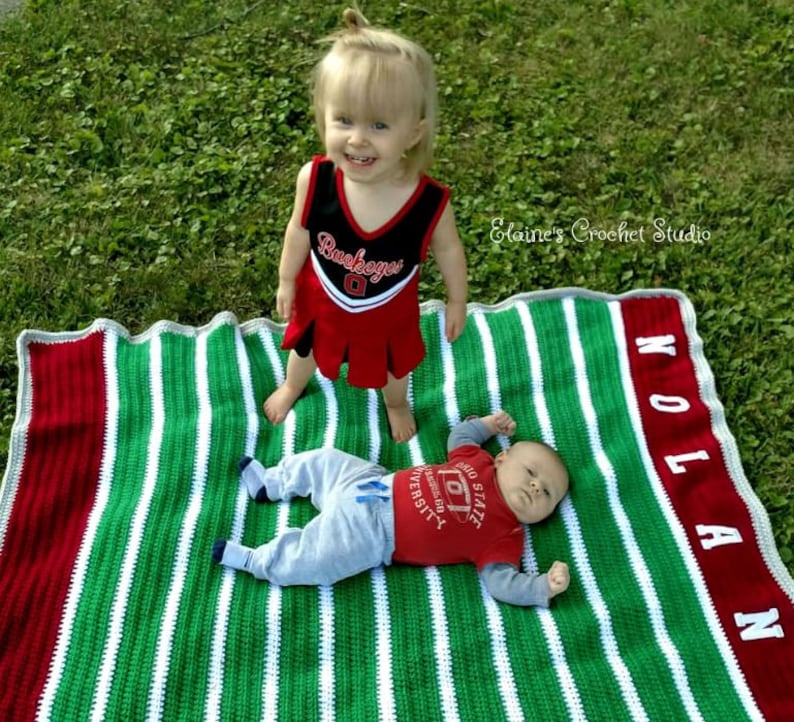 Football Field Blanket,Crochet Football Field Blanket,Crib Blanket,Stroller Blanket,Ohio State,Football Field Blanket,TOUCH DOWN,Baby Gift