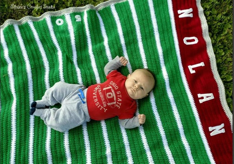 Football Field Blanket,Crochet Football Field Blanket,Crib Blanket,Stroller Blanket,Ohio State,Football Field Blanket,TOUCH DOWN,Baby Gift