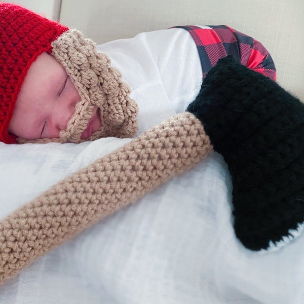 Baby Lumberjack Set,Lumberjack,Beard Hat,beard Beanie,Amigurumi Ax Toy,Paul Bunyan,American Logger,Lumberjack Photo Prop,Lumberjack Gift Set