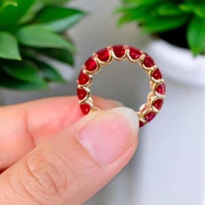 Red Ruby Ring, Emerald Cut Red Ruby Full Eternity Band 925 Sterling Silver Ring, Stackable Wedding Band July Birthstone Jewelry Gift for Her image 6