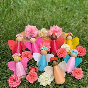 Enchanting Waldorf/Montessori Inspired Jumbo Flower Fairy Wooden Peg Doll Toy