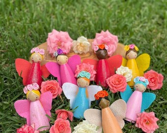 Enchanting Waldorf/Montessori Inspired Jumbo Flower Fairy Wooden Peg Doll Toy