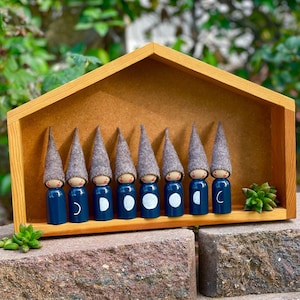 Phases Of The Moon Gnomes: Waldorf/Montessori Inspired Peg Dolls (Set of 8)