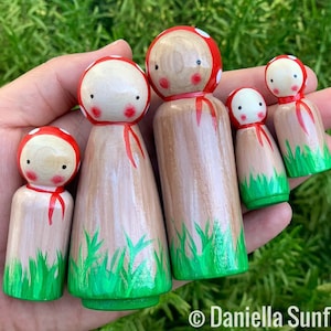 Make Your Own Custom Family of Toadstool Waldorf/Montessori Inspired Peg doll (Handmade, Hand Painted Wooden Peg Dolls Set)