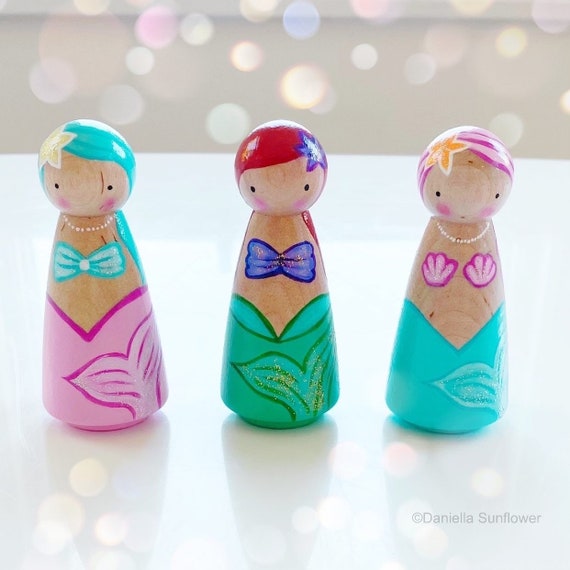 Enchanting Waldorf/Montessori Inspired Jumbo Mermaid Wooden Peg Doll Toy