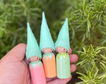 Pumpkin Gnome Peg Dolls in pastel/muted colors  (Waldorf/Montessori Inspired)