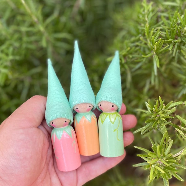Pumpkin Gnome Peg Dolls in pastel/muted colors  (Waldorf/Montessori Inspired)