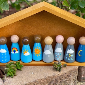 Jumbo Size Montessori/Waldorf Inspired Hand Painted Multicultural Weather Wooden Hand Painted Peg Dolls