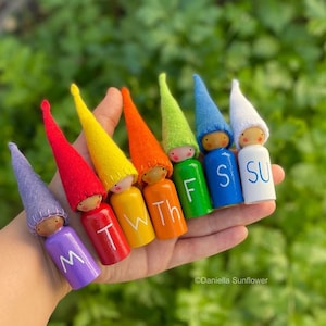 Waldorf Inspired Days of the Week Gnomes Set (Monday, Tuesday, Wednesday, Thursday, Friday, Saturday, and Sunday)