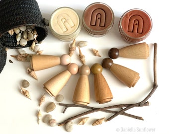 Waldorf and Montessori Inspired Set of 6 Muilticultural/Diverse Jumbo Peg Dolls