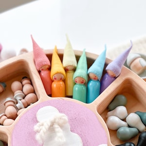 Enchanting Waldorf and Montessori Inspired Pastel Rainbow Wooden Gnomes/Peg Dolls Set of Six